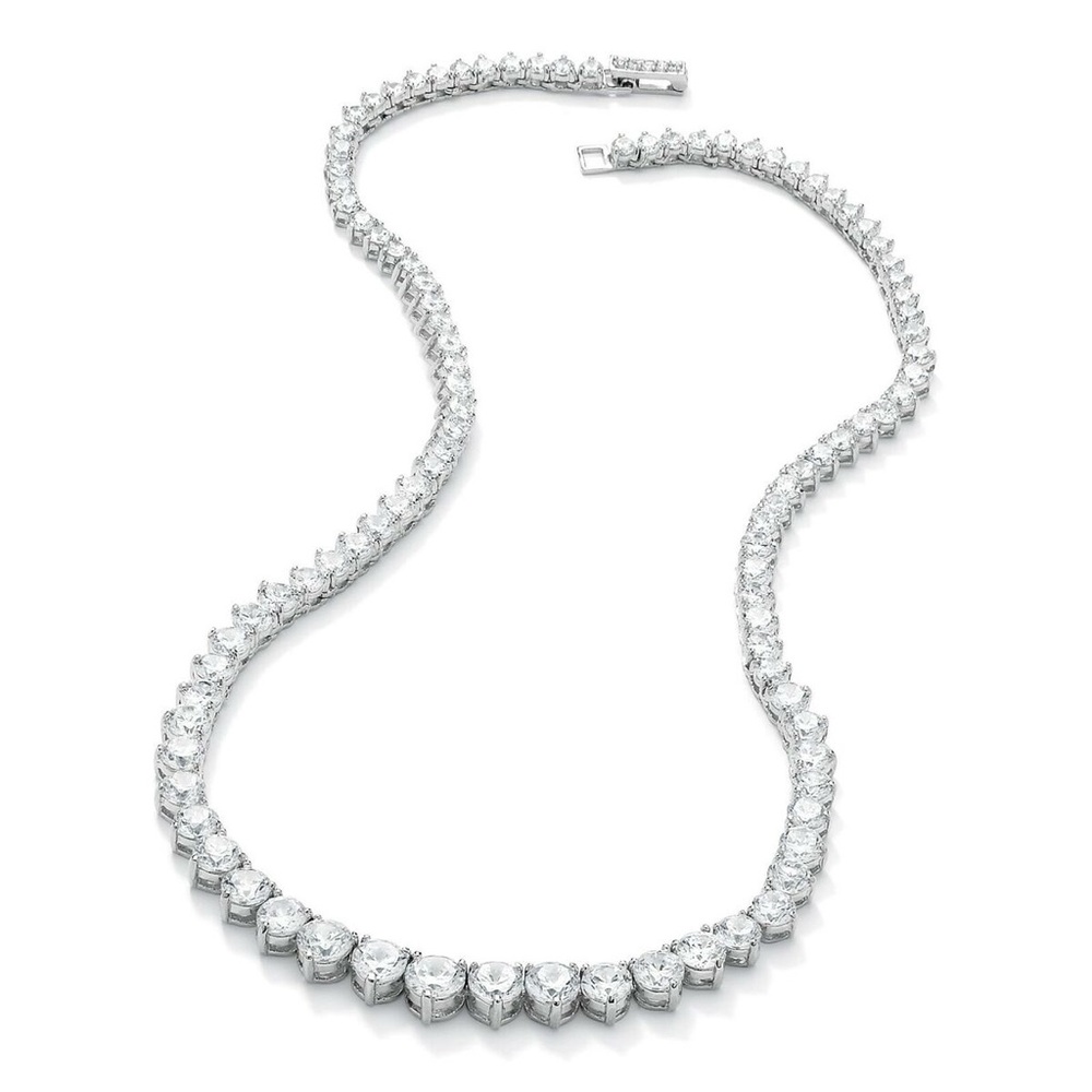 Seta Round Cubic Zirconia Silvertone Graduated Eternity Necklace 16"